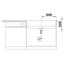 Zeichnung einer Spüle mit Abmessungen