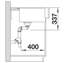 Zeichnung einer Spüle mit Maßangaben