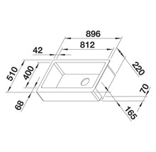 Technische Zeichnung einer Spüle mit Maßangaben