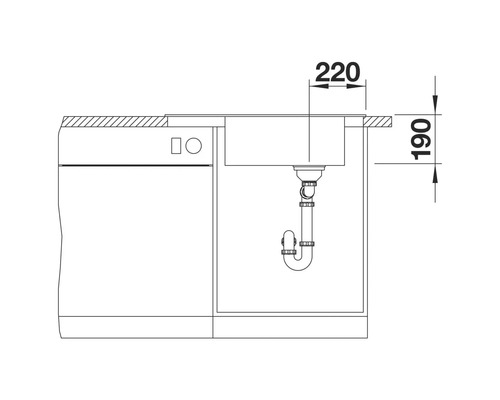 Skizze einer Spüle mit Abmessungen für die Küchenplanung