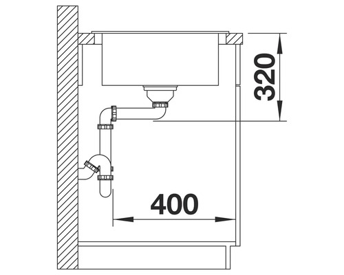 Zeichnung eines Spültischs mit Abmessungen 320 und 400