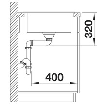 Zeichnung eines Spültischs mit Abmessungen 320 und 400