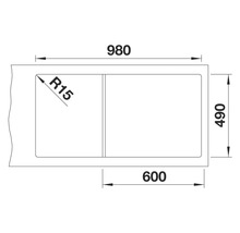 Technische Zeichnung einer Spüle mit Maßen