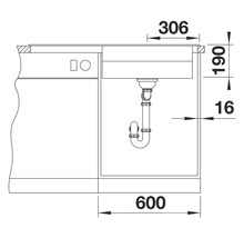 Technische Zeichnung eines Waschbeckens mit Maßangaben