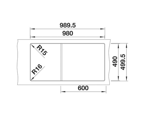 Skizze einer Spüle mit Maßangaben