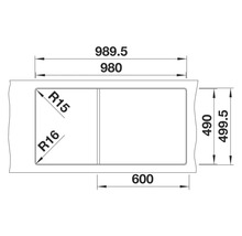 Skizze einer Spüle mit Maßangaben