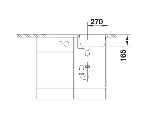 Schéma d'un évier avec dimensions, meuble sous-évier inclus