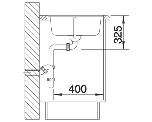 Dessin technique d'un évier avec dimensions