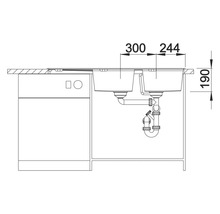 Zeichnung einer Spüle mit Abmessungen