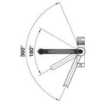 Illustration de la plage de pivotement d'un siphon de 180 degrés à 360 degrés.
