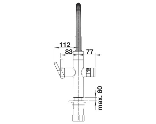 Schéma technique d'un robinet de cuisine avec dimensions
