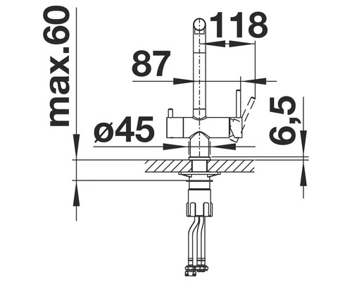 Schéma technique d'un robinet avec dimensions