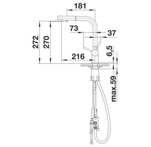 Schéma technique d'un robinet de cuisine avec dimensions