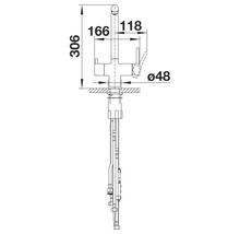 Dessin technique d'un robinet de cuisine avec indications de dimensions