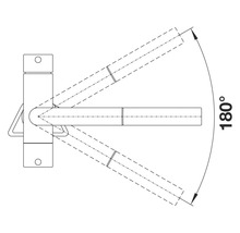 Illustration d'une pièce métallique avec une plage de pivotement de 180 degrés