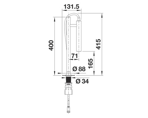 Schéma technique d'un robinet de cuisine avec dimensions