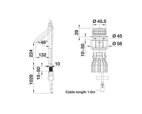 Dessin technique d'un robinet avec dimensions