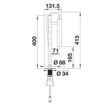 Schéma technique d'un robinet de cuisine avec dimensions