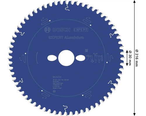 Lame de scie circulaire Bosch Expert Aluminium, diamètre 216 millimètres