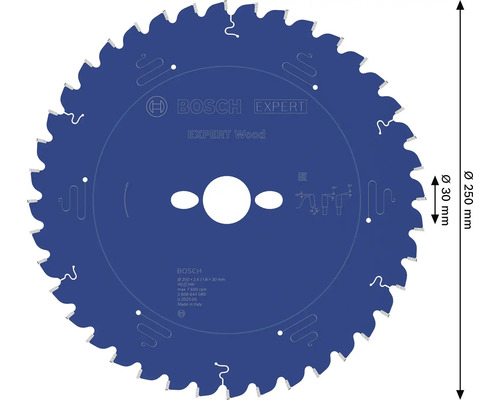 Lame de scie à bois Bosch Expert avec un diamètre de 250 millimètres et un alésage de 30 millimètres