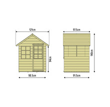 Masse des Gartenhauses als technische Zeichnung dargestellt.