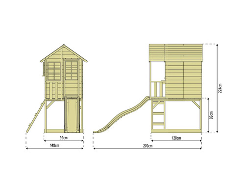 Abmessungen Spielturm mit Rutsche