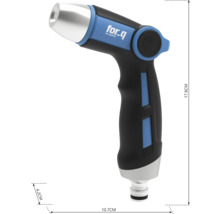 Gartenspritze aus Kunststoff mit for_q Logo und Maßangaben