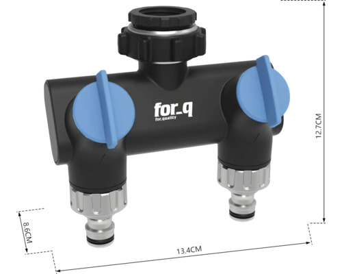 for_q Wasserverteiler mit den Maßen 13,4 x 8,6 x 12,7 cm