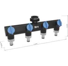 Wasserverteiler mit vier Ausgängen und for.q Logo