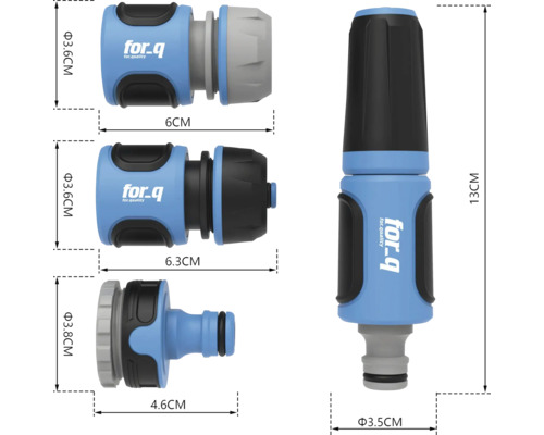 for_q Garten-Schlauchverbinder-Set mit Maßen
