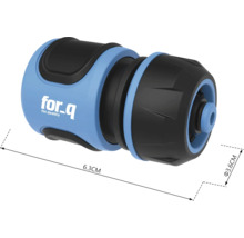 Gartenschlauchkupplung mit den Maßen 6,3 cm Länge und 3,6 cm Durchmesser