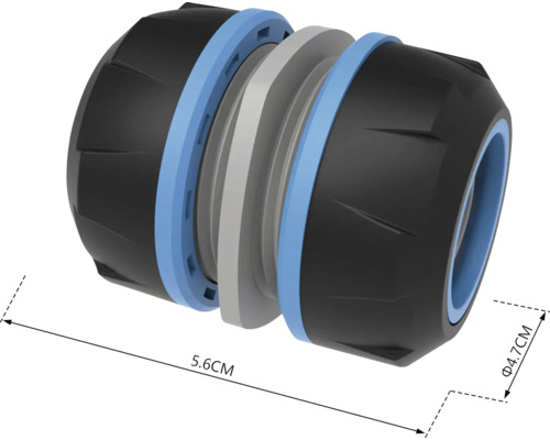 Raccord de tuyau mesurant 5,6 cm de long et 4,7 cm de diamètre