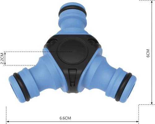 Gartenschlauchverbinder Y-Stück mit den Maßen 6 x 6,6 x 2,2 cm