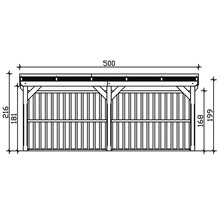 Dessin technique d'un abri de jardin avec indications de taille en centimètres