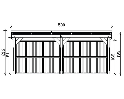 Dessin technique d'un abri de jardin avec indications de taille en centimètres