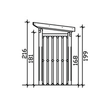 Schéma technique d'une remise de jardin avec indications de hauteur