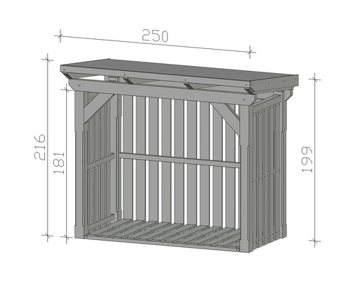 Technische Zeichnung eines Holzregals mit Abmessungen