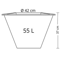 Dessin technique d'un bac à plantes de 55 litres avec un diamètre de 42 centimètres et une hauteur de 37 centimètres