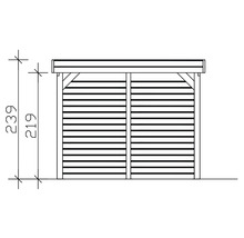 Dessin technique d'un abri de jardin avec indication de la hauteur