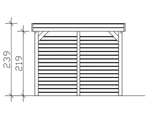 Dessin technique d'un abri de jardin avec indication de la hauteur