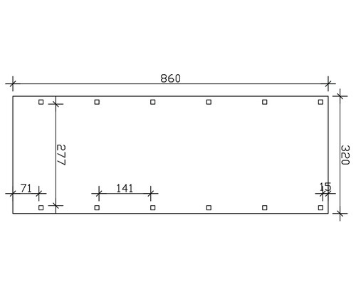 Dessin technique avec cotes : 860, 320, 277, 141, 71, 15.