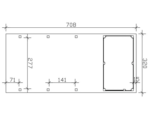 Schéma technique avec les dimensions 708, 277, 320, 71, 141 et 15