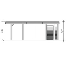 Plan technique d'une cabane de jardin mesurant 239 x 225 cm.
