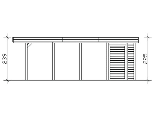 Plan technique d'une cabane de jardin mesurant 239 x 225 cm.