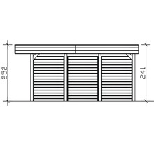 Dessin technique d'une vue de cabane à outils avec indications de hauteur