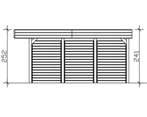 Dessin technique d'une vue de cabane à outils avec indications de hauteur