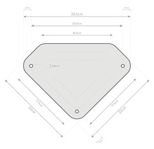 Dimensions d'une plaque avec trois trous et des coins arrondis