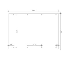 Dessin technique avec dimensions de 846 x 609 mm et perçages