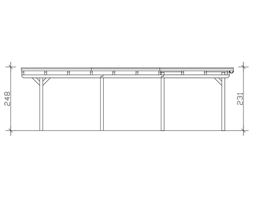 Dessin technique d'un abri de voiture avec dimensions