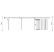 Dessin technique d'un carport avec remise, vue latérale, dimensions 242 sur 225 centimètres